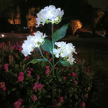 Ηλιακό φωτιστικό LED 3 κεφαλής Ορτανσία Φωτιστικό τοπίου τριαντάφυλλο Αυλή γκαζόν Εξωτερικό αδιάβροχο τεχνητό λουλούδι LED φωτιστικό κήπου