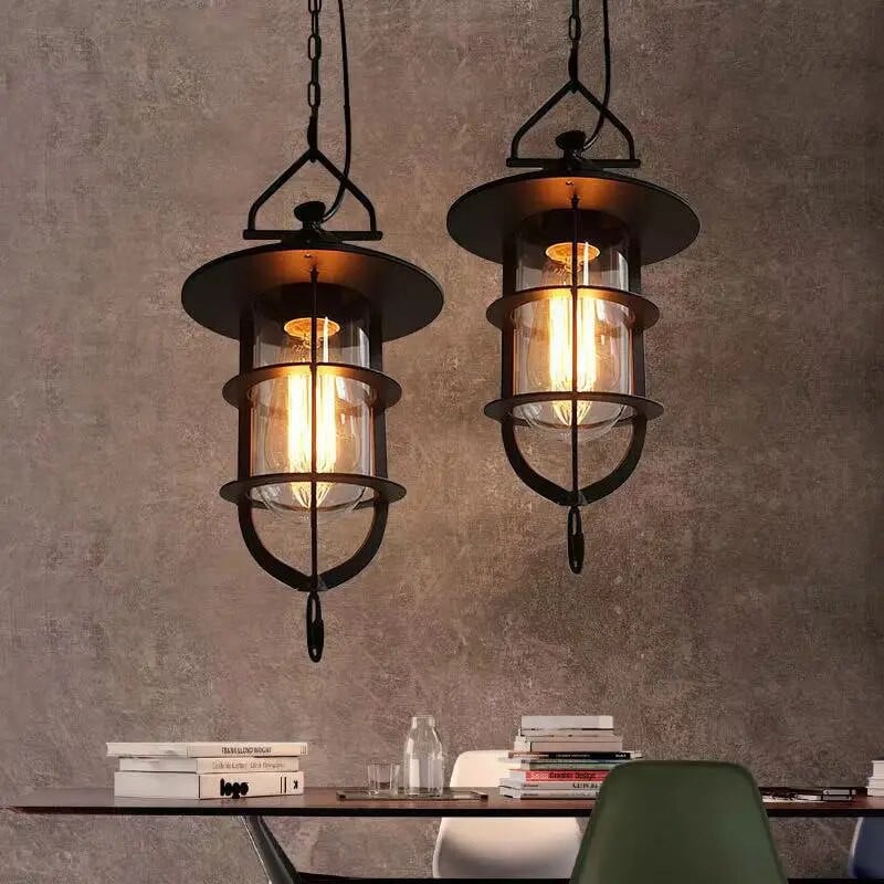 Loft americký vidiecky retro reštauračný luster kreatívna osobnosť chodba ulička svetlo dok železná klietka závesné svetlo