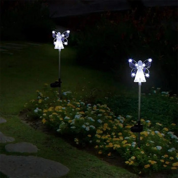 Външни слънчеви ангелски градински светлини 7 LED светлини за тревни площи Водоустойчива пейзажна светлина Градинска декорация на коридор Нощна лампа