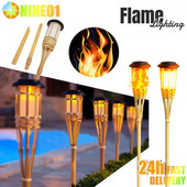 Lumină solară pentru grădină, lampă cu flacără pentru gazon, cu led, din bambus, cu flacără solară, în aer liber, impermeabilă, automată, pentru cărarea casei de gard