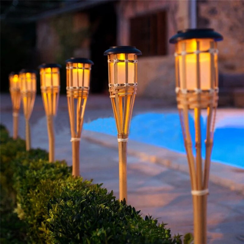 Solar Garden Light Flame Lawn Lamp Led Bamboo Solar Flame Light Εξωτερικό αδιάβροχο αυτόματο φωτιστικό φακού για φράχτη σπίτι Pathway