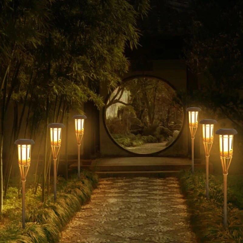 Solar Garden Light Flame Lawn Lamp Led Bamboo Solar Flame Light Εξωτερικό αδιάβροχο αυτόματο φωτιστικό φακού για φράχτη σπίτι Pathway