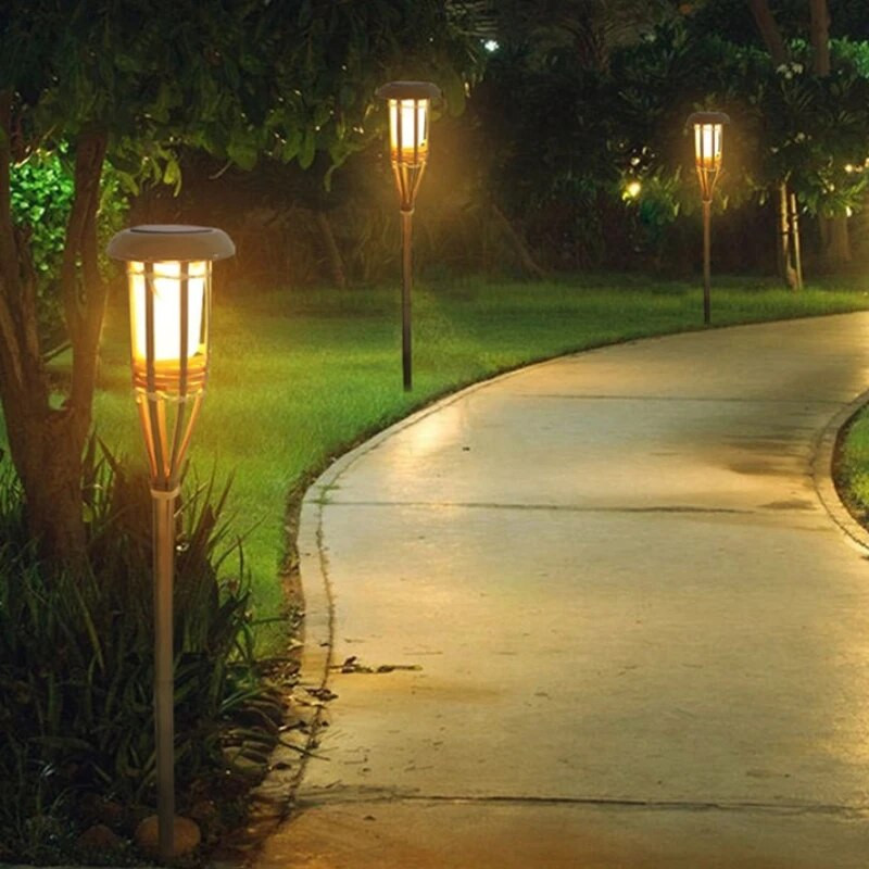 Solar Garden Light Flame Lawn Lamp Led Bamboo Solar Flame Light Εξωτερικό αδιάβροχο αυτόματο φωτιστικό φακού για φράχτη σπίτι Pathway