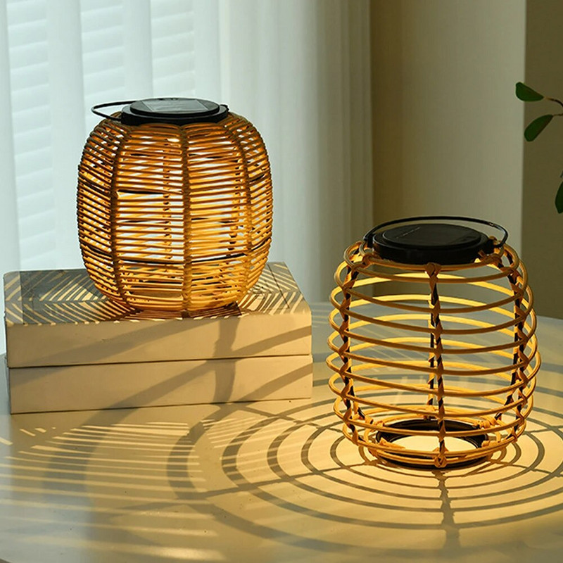 Päikeseenergia aiavalgus maalähedane käsitsi kootud PE-rotangist lamp Päikeseenergial töötav ripplatern sisehoovi maastikuaia kaunistamiseks