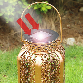 Ηλιακό φως Led Retro Φανάρι κρεμαστό φως Iron Art Vintage Φωτιστικό μονοπατιού φαναριού με λαβή για αυλή φράχτη βεράντας κήπου