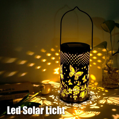 Lumină solară LED, lanternă retro, lampă suspendată, artă de fier, lampă de cale, lampă cu mâner pentru grădină, copac, curte, gard, curte