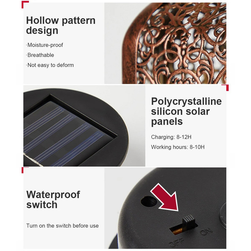 Ηλιακό φως Led Retro Φανάρι κρεμαστό φως Iron Art Vintage Φωτιστικό μονοπατιού φαναριού με λαβή για αυλή φράχτη βεράντας κήπου