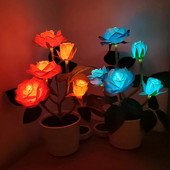 Lampă de gazon cu trandafiri cu energie solară, grădină, balcon, acasă, dormitor, lampă de masă decorativă cu trandafiri, plante artificiale, ghiveci de flori