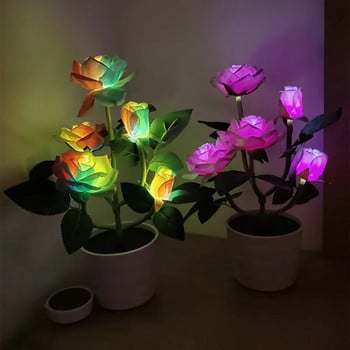 Solar Powered Rose Lawn Lamp Garden Balcony Home Υπνοδωμάτιο Led Rose Διακοσμητικό επιτραπέζιο φωτιστικό Τεχνητό φυτό κομοδίνο Γλάστρα