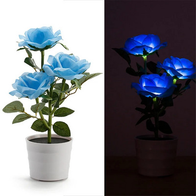 Lampă de gazon cu trandafiri cu energie solară, grădină, balcon, acasă, dormitor, lampă de masă decorativă cu trandafiri, plante artificiale, ghiveci de flori