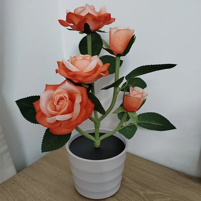 Lampă de gazon cu trandafiri cu energie solară, grădină, balcon, acasă, dormitor, lampă de masă decorativă cu trandafiri, plante artificiale, ghiveci de flori