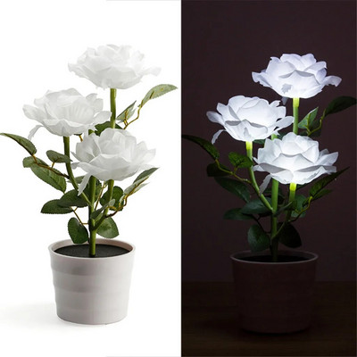 Lampă de gazon cu trandafiri cu energie solară, grădină, balcon, acasă, dormitor, lampă de masă decorativă cu trandafiri, plante artificiale, ghiveci de flori