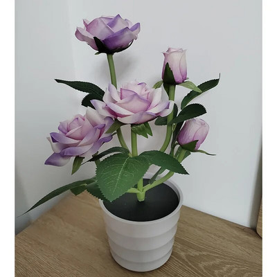 Lampă de gazon cu trandafiri cu energie solară, grădină, balcon, acasă, dormitor, lampă de masă decorativă cu trandafiri, plante artificiale, ghiveci de flori