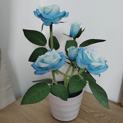 Lampă de gazon cu trandafiri cu energie solară, grădină, balcon, acasă, dormitor, lampă de masă decorativă cu trandafiri, plante artificiale, ghiveci de flori