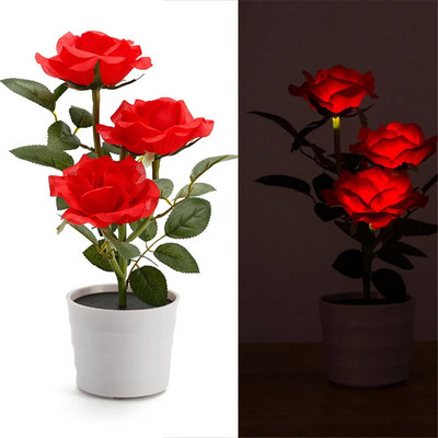 Lampă de gazon cu trandafiri cu energie solară, grădină, balcon, acasă, dormitor, lampă de masă decorativă cu trandafiri, plante artificiale, ghiveci de flori
