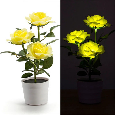 Lampă de gazon cu trandafiri cu energie solară, grădină, balcon, acasă, dormitor, lampă de masă decorativă cu trandafiri, plante artificiale, ghiveci de flori