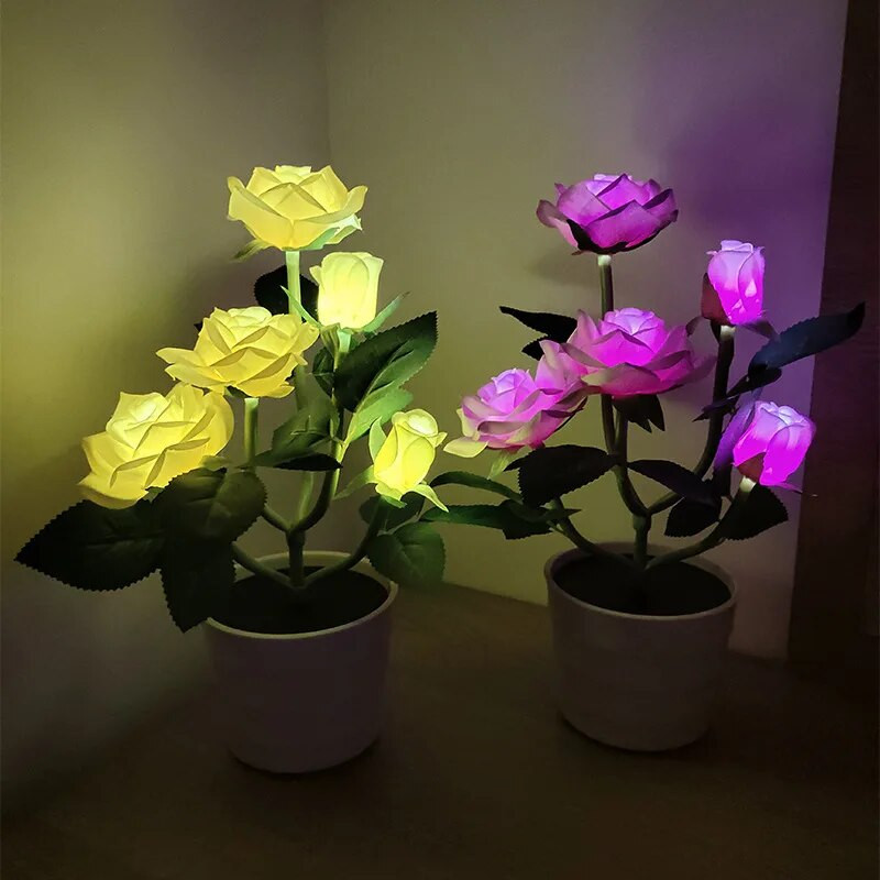 Solar Powered Rose Lawn Lamp Garden Balcony Home Υπνοδωμάτιο Led Rose Διακοσμητικό επιτραπέζιο φωτιστικό Τεχνητό φυτό κομοδίνο Γλάστρα