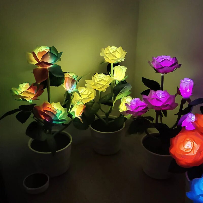 Solar Powered Rose Lawn Lamp Garden Balcony Home Υπνοδωμάτιο Led Rose Διακοσμητικό επιτραπέζιο φωτιστικό Τεχνητό φυτό κομοδίνο Γλάστρα