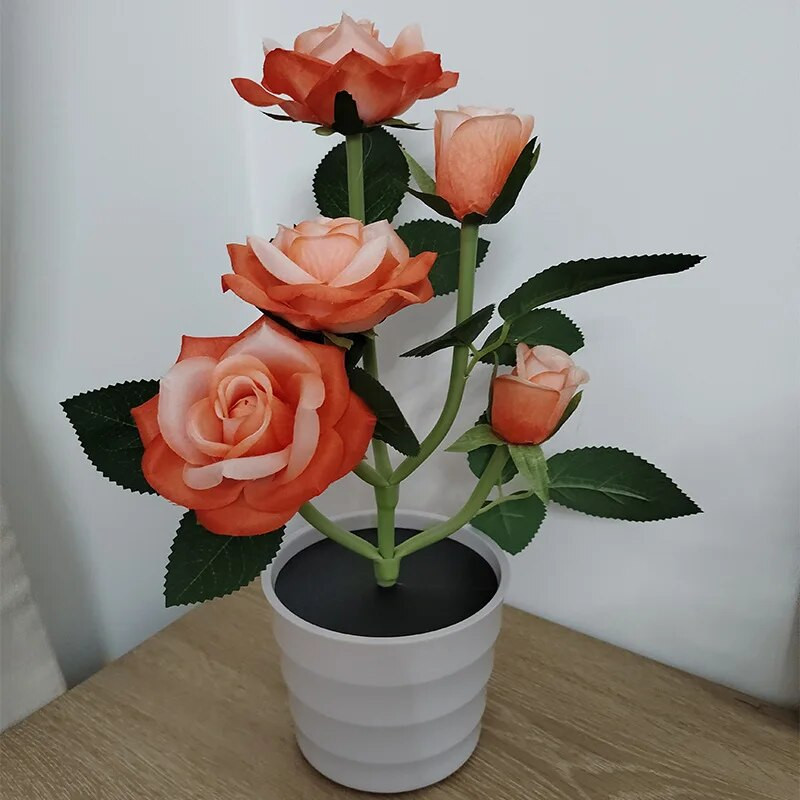 Solar Powered Rose Lawn Lamp Garden Balcony Home Υπνοδωμάτιο Led Rose Διακοσμητικό επιτραπέζιο φωτιστικό Τεχνητό φυτό κομοδίνο Γλάστρα