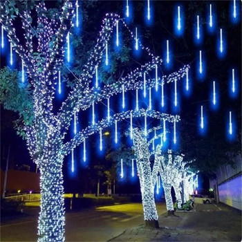 30cm 8 Tubes 192 LED Meteor Shower Rain Lights Αδιάβροχα Drop Icicle Snow Falling Raindrop Cascading Lights for Christmas Holiday