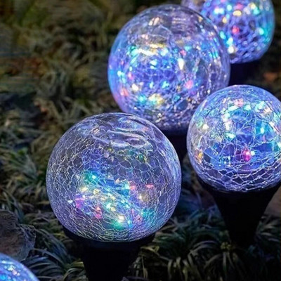 Lumini solare cu bile în aer liber, impermeabile, LED, glob de sticlă crăpat, lumini la sol cu energie solară pentru curte, iarbă, decor peisaj de Crăciun
