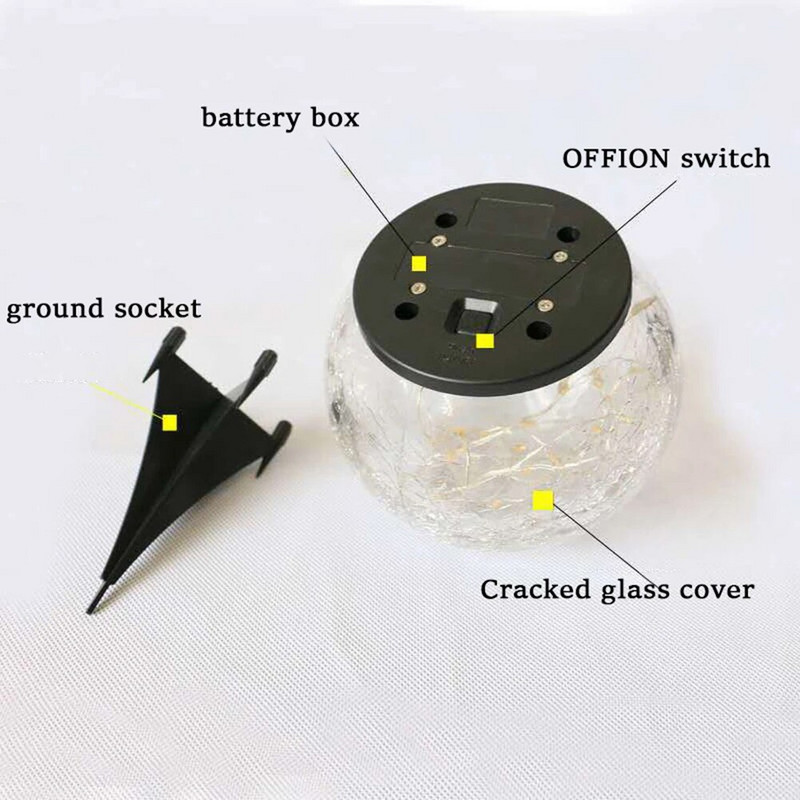 Päikeseenergia kuulvalgustid välitingimustes veekindlad LED pragunenud klaaskera päikeseenergia maapealsed valgustid õuemuru jõulumaastiku kaunistamiseks