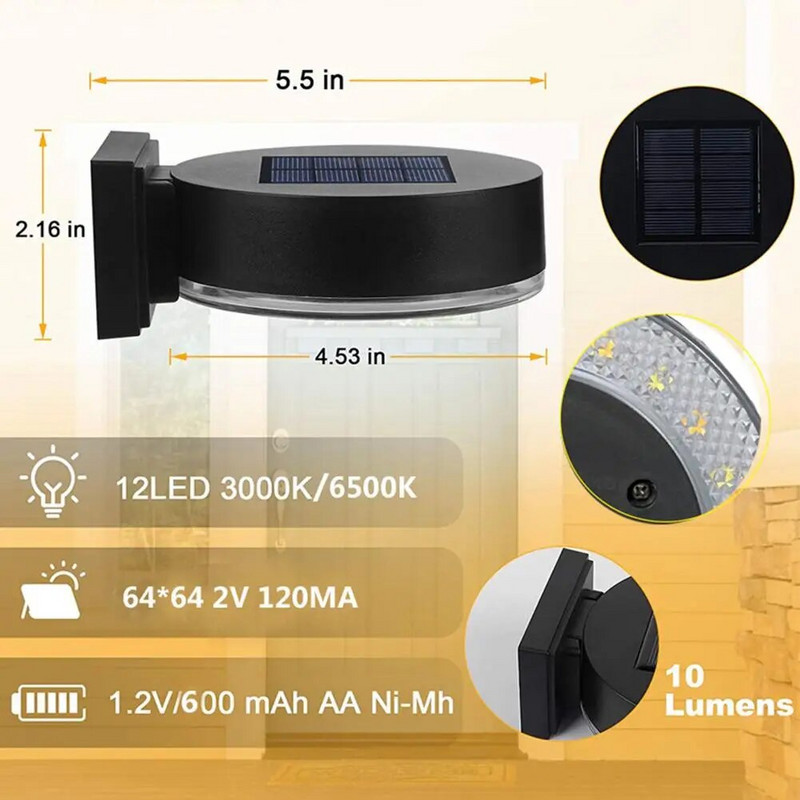 Saulės tvoros šviestuvai LED saulės sieniniai šviestuvai lauko vandeniui atsparūs 2 apšvietimo režimai, skirti sodo garažui ir takui