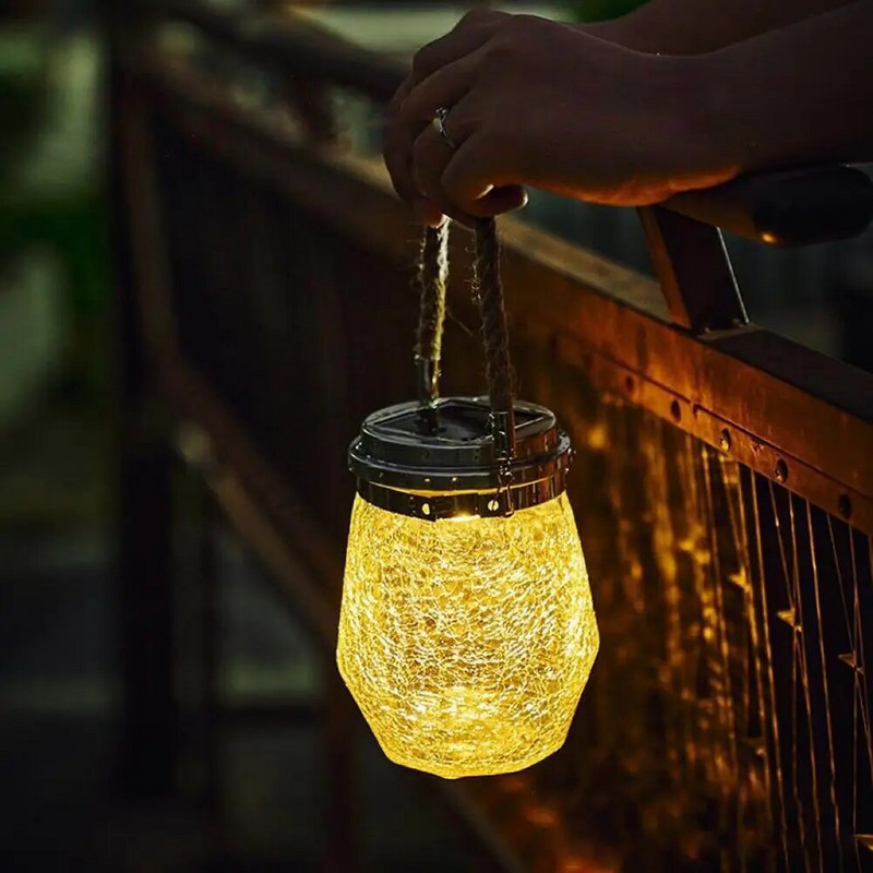 Κρεμαστά ηλιακά φωτιστικά εξωτερικού χώρου Διακοσμητικά ραγισμένα γυαλιά Solar Mason Jar φωτάκια αδιάβροχα εξωτερικού χώρου για κήπο Αίθριο Αυλή Deocr