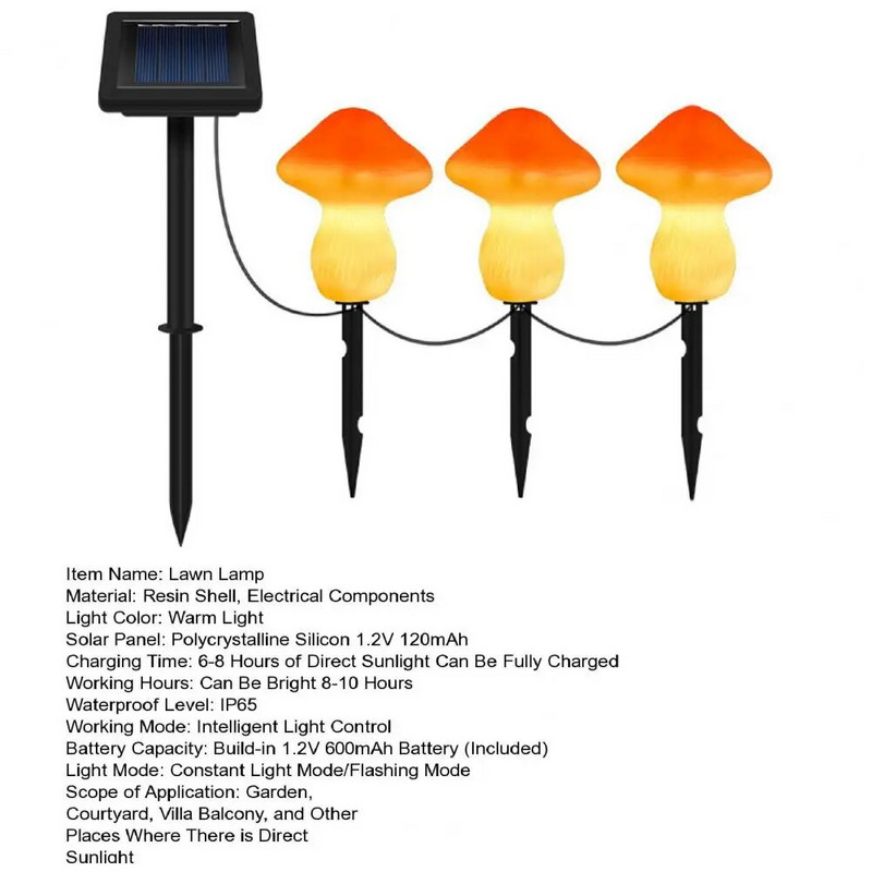 Σχήμα μανιταριού Solar Light Εξωτερικού εδάφους Landscape Stake Light Δημιουργικό αδιάβροχο φωτιστικό κήπου LED με ηλιακή ενέργεια