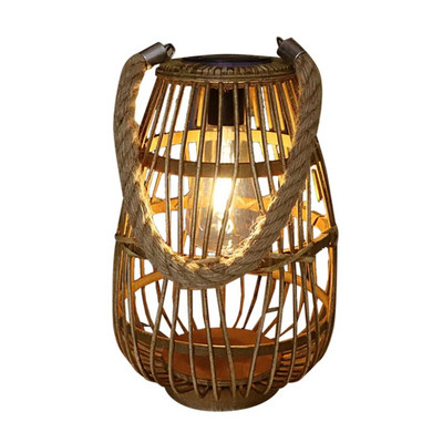 Lauko saulės žibintų pakabinami žibintai Natūralaus rotango saulės žibinto vandeniui atsparūs LED dekoratyviniai sodo šviestuvai kiemo vidaus apdailai