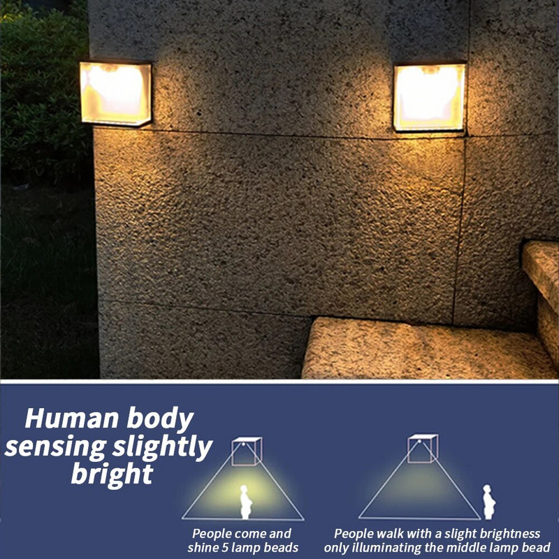 Ηλιακά φωτιστικά LED για εξωτερικούς χώρους IP65 Αδιάβροχο ανθρώπινο σώμα επαγωγής Αυτόματο σε ηλιακό φωτιστικό τοίχου για σκάλα βεράντας πίσω αυλής