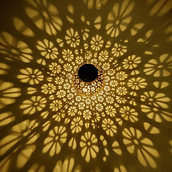 LED ретро слънчева градинска светлина Метална куха проекция на сенки Висящ фенер Външни декоративни светлини за декорация на градински двор