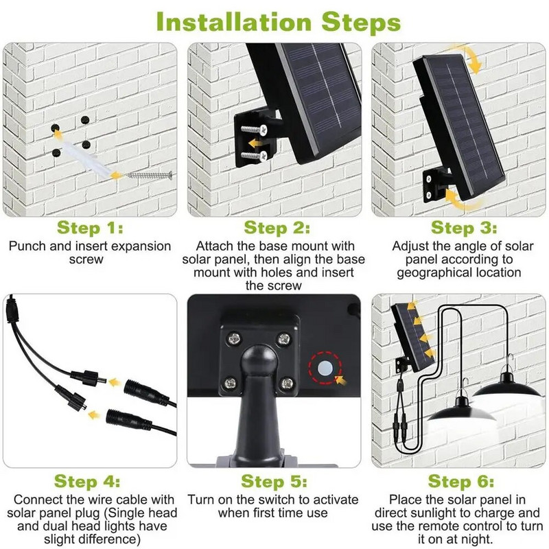 Saulės pakabinami šviestuvai 3 lygių ryškumas 3/5/8 val. Laiko nustatymas Dvigubas galvos žibintas LED saulės tvarto šviestuvai tvarto pavėsinės kiemui