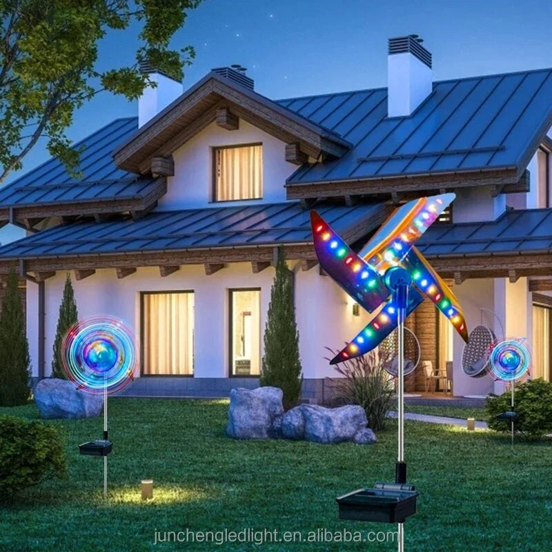 Saulės vėjo suktukas vėjo malūno sodo šviesa Spalvinga LED vėjo saulės energija varoma sodo parko kraštovaizdžio šviesa luces de navidad