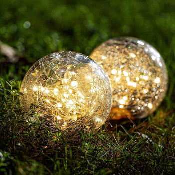 1PC Слънчева светлина за морава Декорация на градинския двор Вградена светлина Коледа на открито IP65 Водоустойчива стъклена топка Кръгла напукана светлина