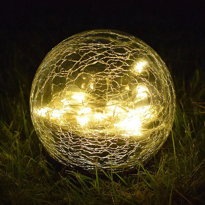 Lumină solară pentru gazon, grădină, curte, lumină îngropată de Crăciun în aer liber IP65, bilă de sticlă impermeabilă, lumină rotundă crăpată
