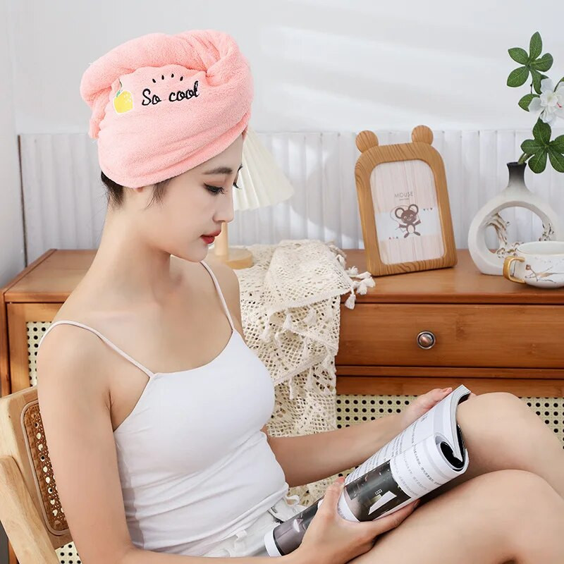 Uterák na suché vlasy, vyšívaný koralový zamatový dámsky sprchový uterák z mikrovlákna, mäkký, savý, rýchloschnúci, dámsky uterák na hlavu