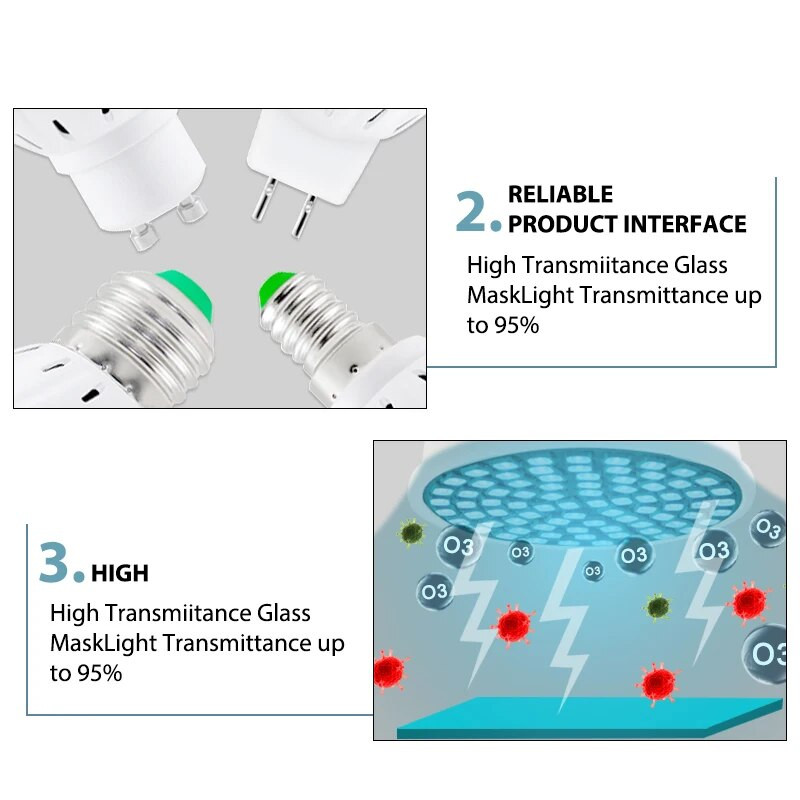 Ultravioletinė šviesa UVC baktericidinė dezinfekavimo lempa AC 220V E27 LED lemputė UV sterilizatorius ozono LED taškinė lemputė Nužudyk erkės bakterijas