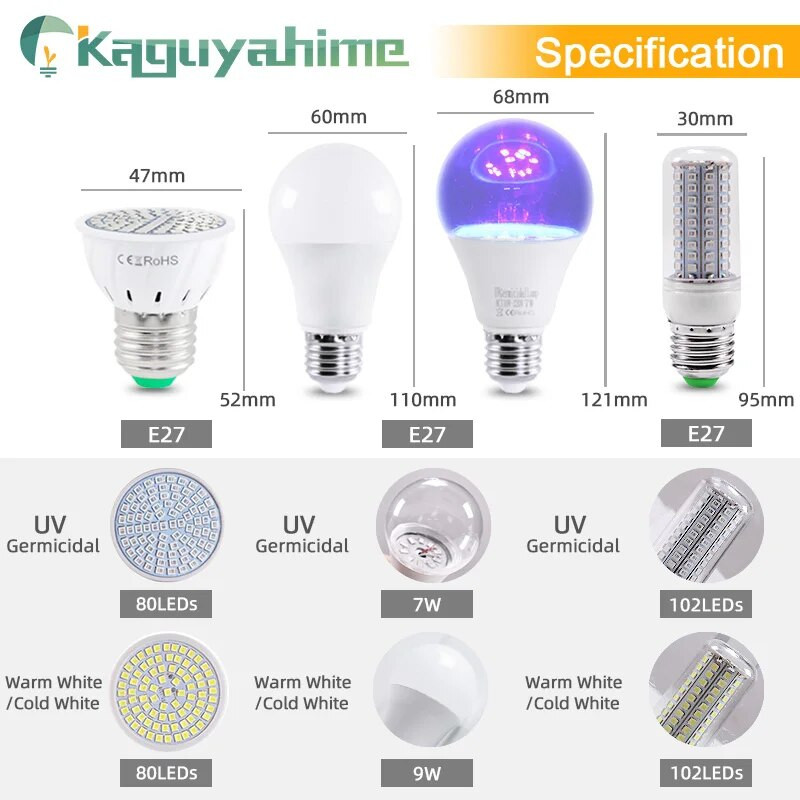 OK-B 220V 110V UVC UV bakteritsiidne tuli GU10 E27 MR16 E14 LED pirn desinfitseerimislamp LED steriliseerimislamp ultraviolett Sterilamp