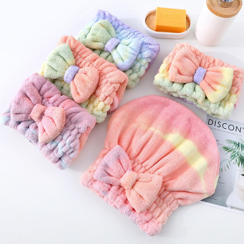 Mikropluošto plaukų rankšluosčių įvynioklis moterims Stripe Absorbent Quick Dry Hair Turban, skirtas džiovinti garbanotiems ilgiems storiems plaukams kepure suvyniotas rankšluostis