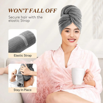 Микрофибърна кърпа за коса Силно абсорбираща подложка за сушене Супер фини влакна Еластична бандана Бързосъхнещи кърпи Големи размери Дамски