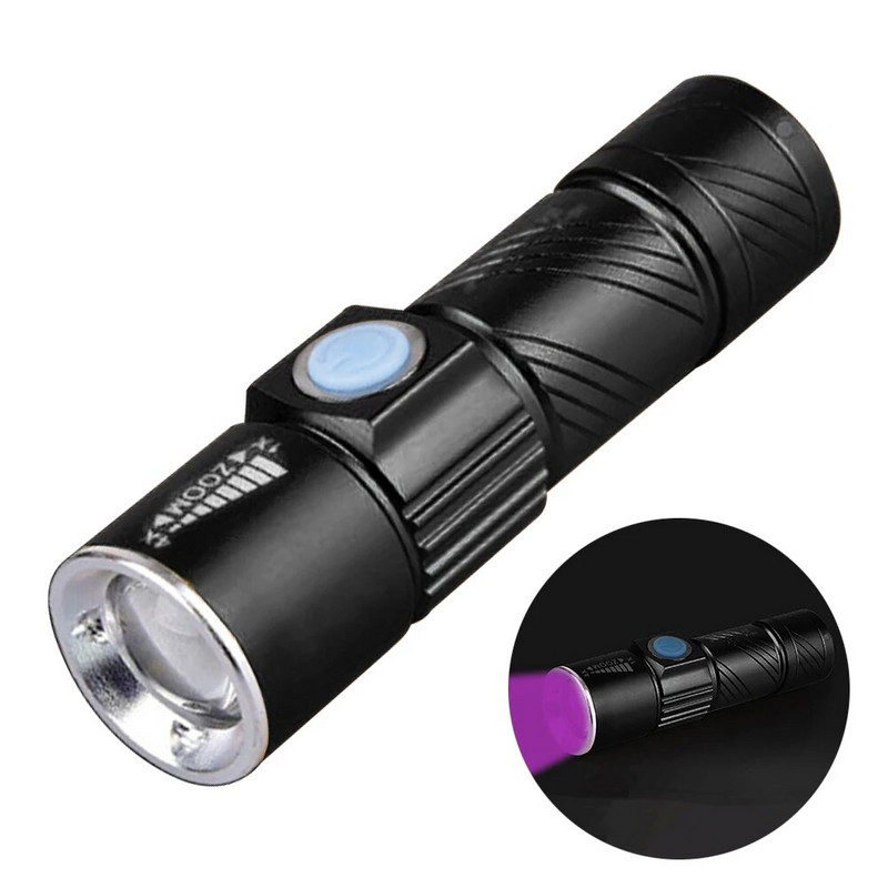 3W 365nm UV žibintuvėlis USB įkraunamas ultravioletinis žibintuvėlis Naminiai gyvūnai Šlapimas Katė tinea Pinigų Rūdos Skorpiono aptikimo juodos šviesos tikrintuvas