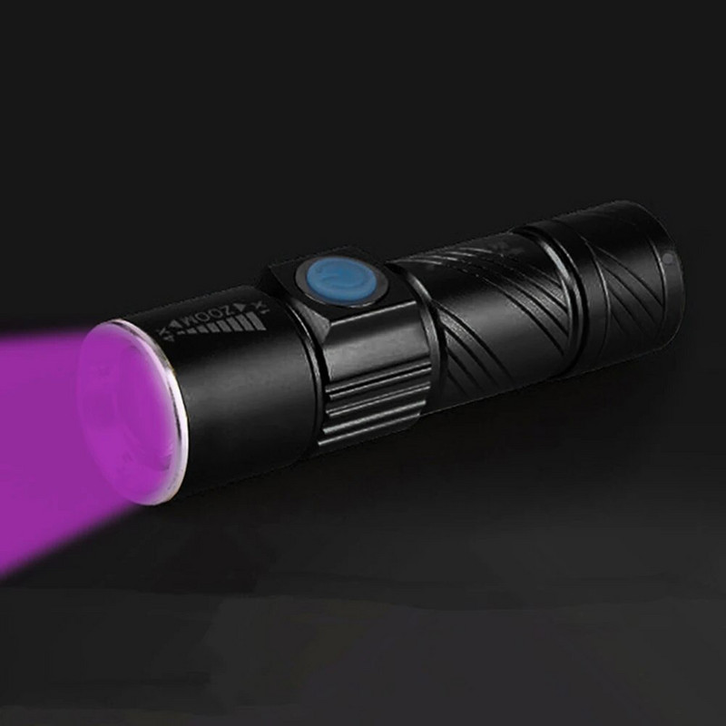 3W 365nm UV žibintuvėlis USB įkraunamas ultravioletinis žibintuvėlis Naminiai gyvūnai Šlapimas Katė tinea Pinigų Rūdos Skorpiono aptikimo juodos šviesos tikrintuvas