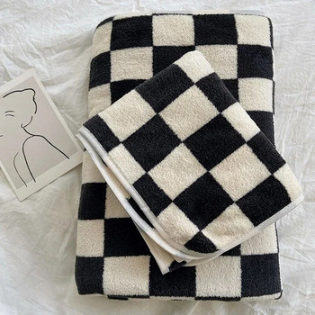 Шахматна карирана кърпа за баня Меки, щадящи кожата големи кърпи Удобни абсорбиращи плажни кърпи Домашна кърпа за баня Handtuch