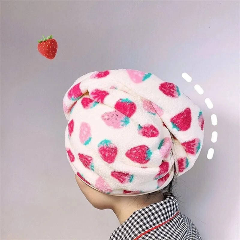 Uterák z mikrovlákna na vlasy s jahodovou potlačou, uterák na tvár, denný, pre dospelých a deti, absorpčné uteráky s kreslenými postavičkami, pohodlný uterák do domácnosti