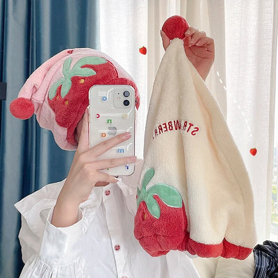 Мека микрофибърна бързосъхнеща кърпа за коса за момичета Super Absorption Woman Spa Shower Bath Cap INS Strawberry Bathroom Hair Wrap Towel