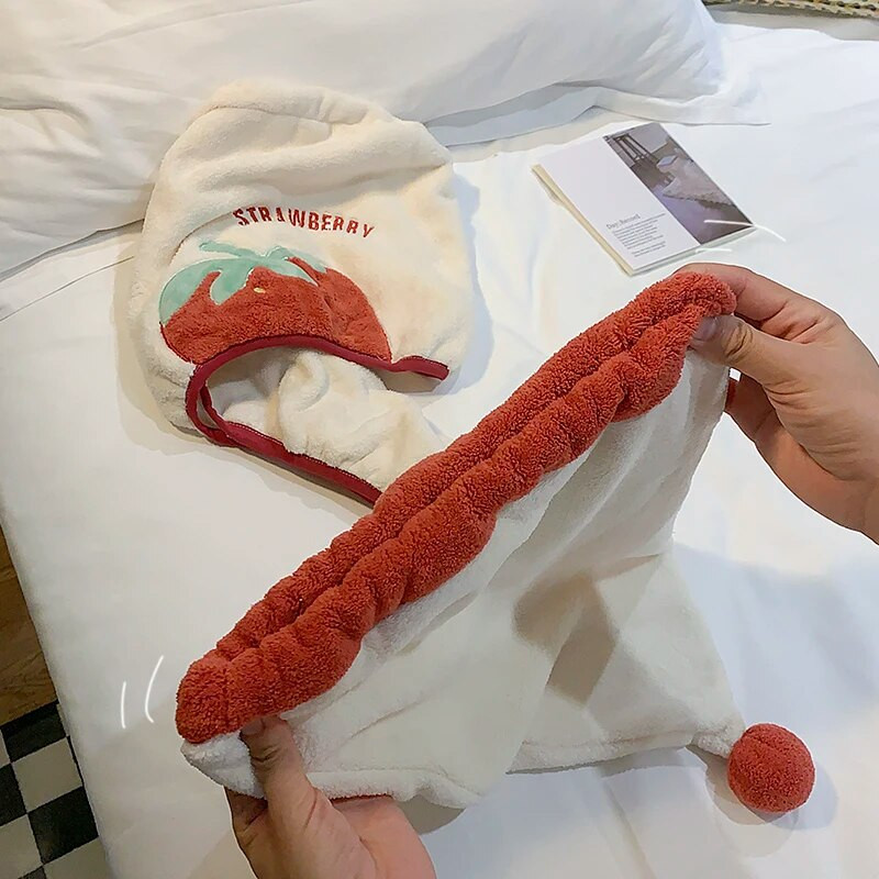 Mäkký mikrovláknový rýchloschnúci dievčenský uterák do vlasov, super absorpčný, dámsky kúpeľňový sprchový uterák, jahodový uterák do kúpeľne