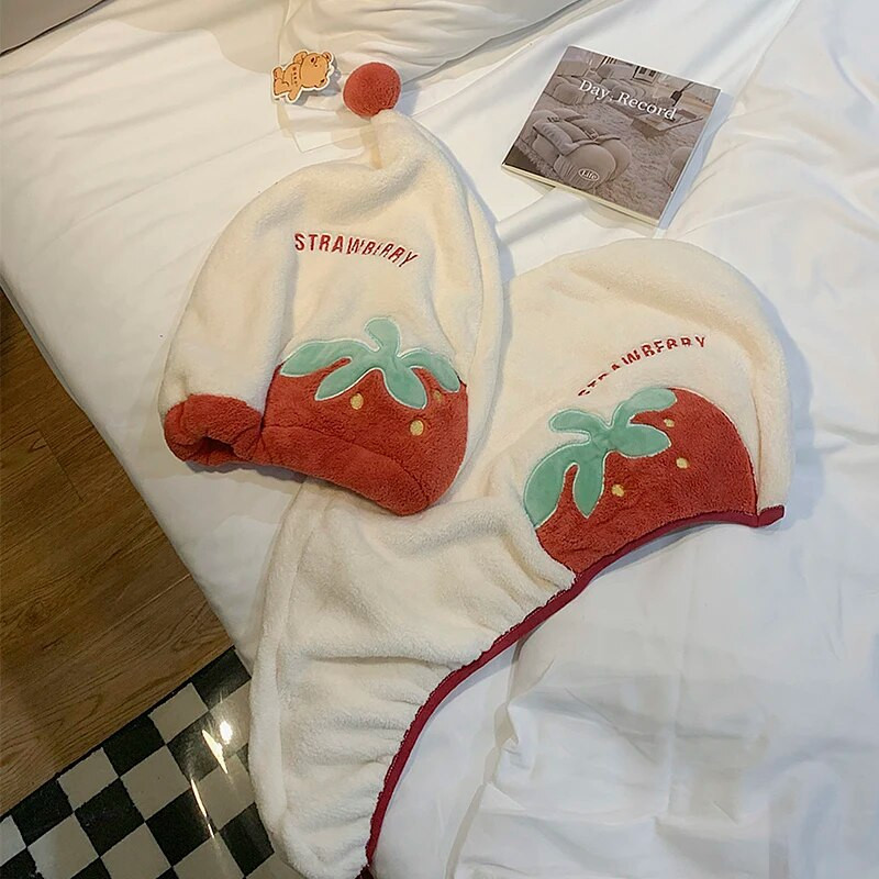 Mäkký mikrovláknový rýchloschnúci dievčenský uterák do vlasov, super absorpčný, dámsky kúpeľňový sprchový uterák, jahodový uterák do kúpeľne