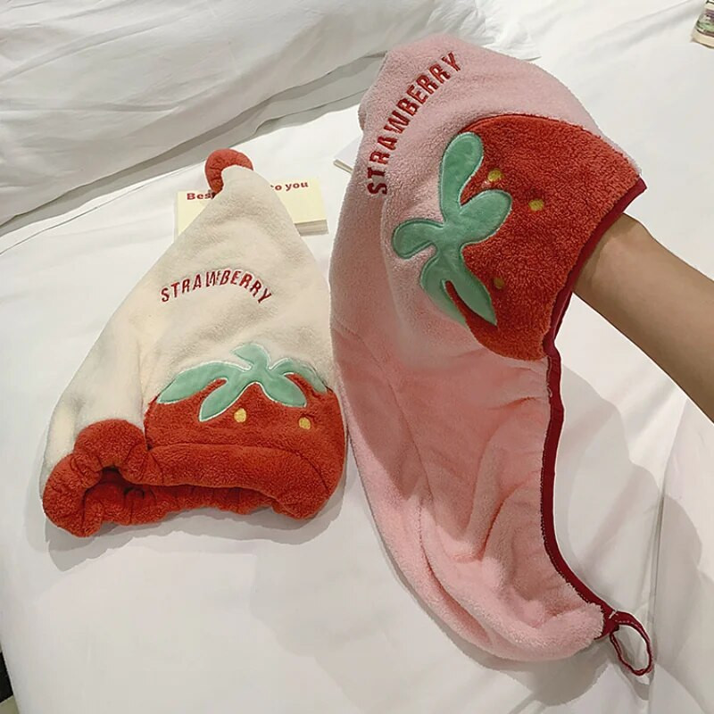 Mäkký mikrovláknový rýchloschnúci dievčenský uterák do vlasov, super absorpčný, dámsky kúpeľňový sprchový uterák, jahodový uterák do kúpeľne