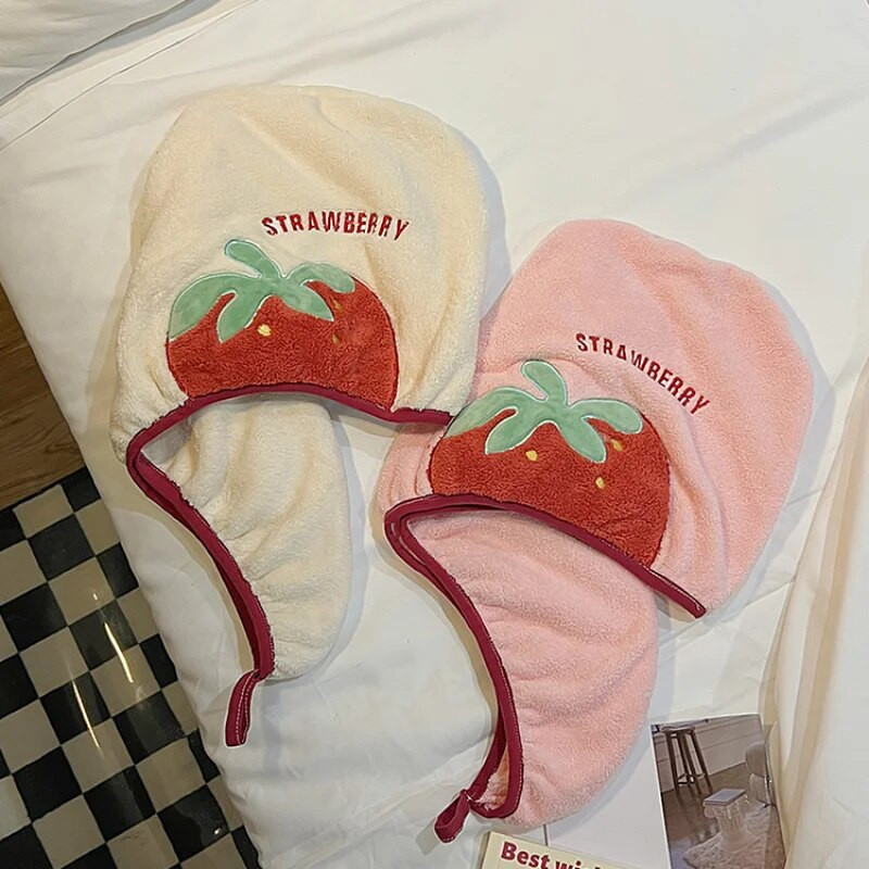 Mäkký mikrovláknový rýchloschnúci dievčenský uterák do vlasov, super absorpčný, dámsky kúpeľňový sprchový uterák, jahodový uterák do kúpeľne